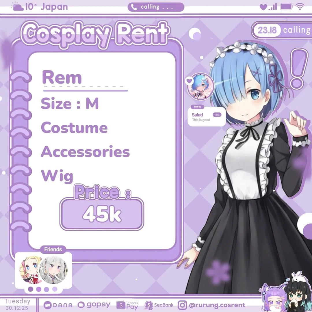 Rem Re:Zero - Kostum, Wig, Aksesoris
