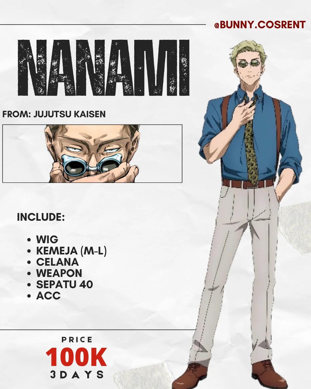 Nanami Kento Jujutsu Kaisen - Kostum, Wig, Weapon, Sepatu, Aksesoris