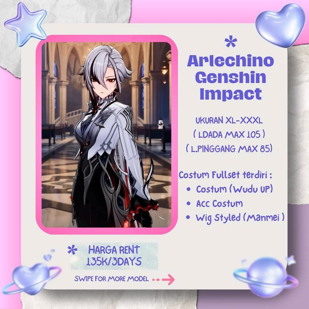 Arlechino Genshin Impact Fullset Cosplay Rental XL-XXXL