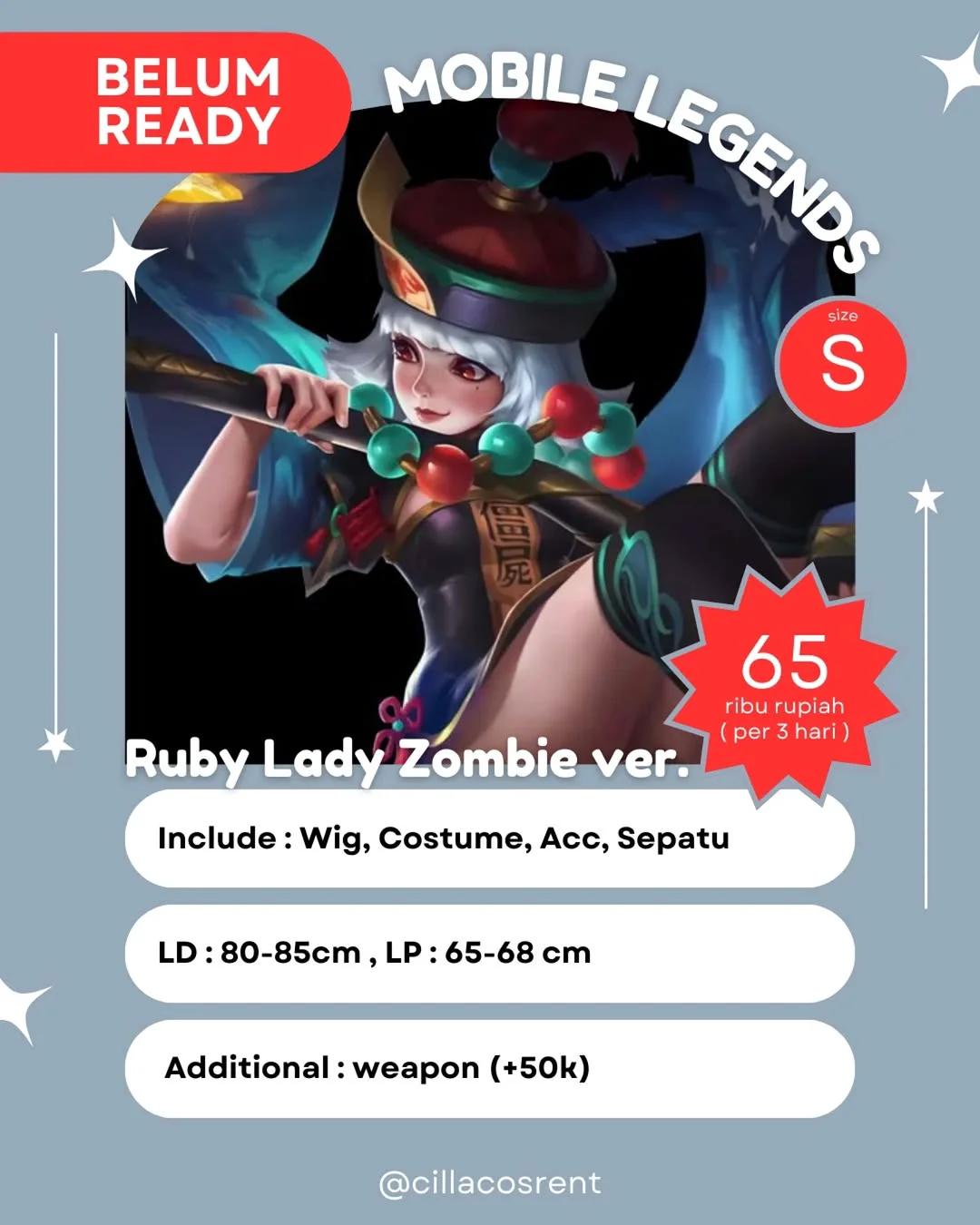 Ruby Lady Zombie - Wig, Costume, Acc, Stocking, Sepatu, Weapon