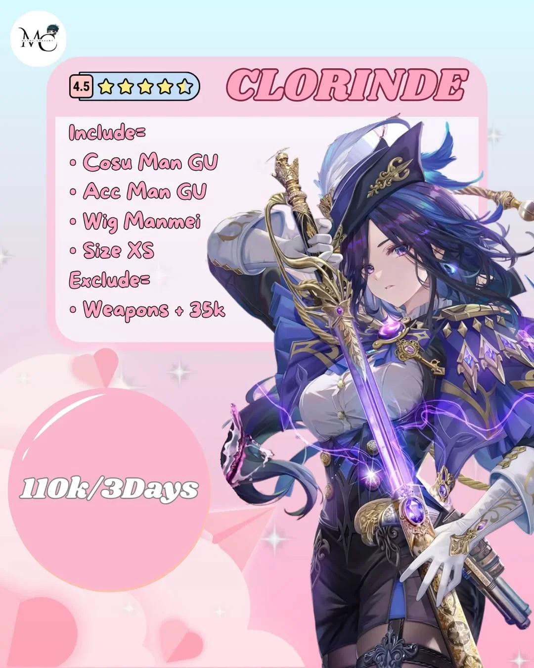 Cosplay Rental Clorinde Genshin Impact Manmei XS