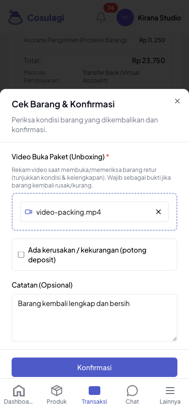 Cara Bayar Denda Sewa (Kerusakan/Keterlambatan) - langkah 2
