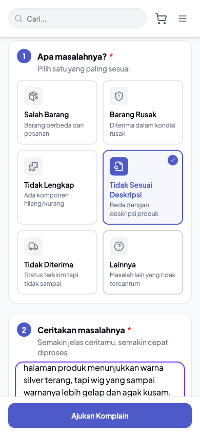Cara Komplain Pesanan - langkah 2