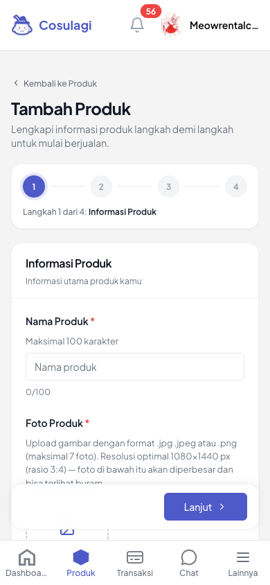 Cara Memasang Produk (Jual/Sewa) - langkah 1