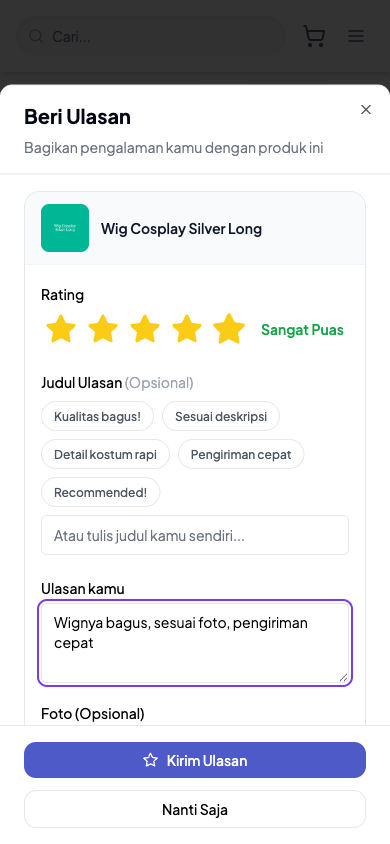 Cara Memberi Ulasan Produk dan Penyewa - langkah 1