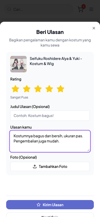 Cara Memberi Ulasan Produk dan Penyewa - langkah 2