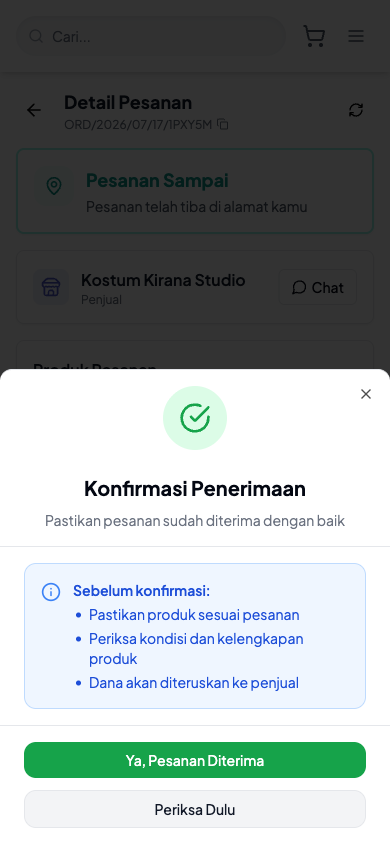 Konfirmasi Penerimaan dan Auto-Selesai - langkah 3